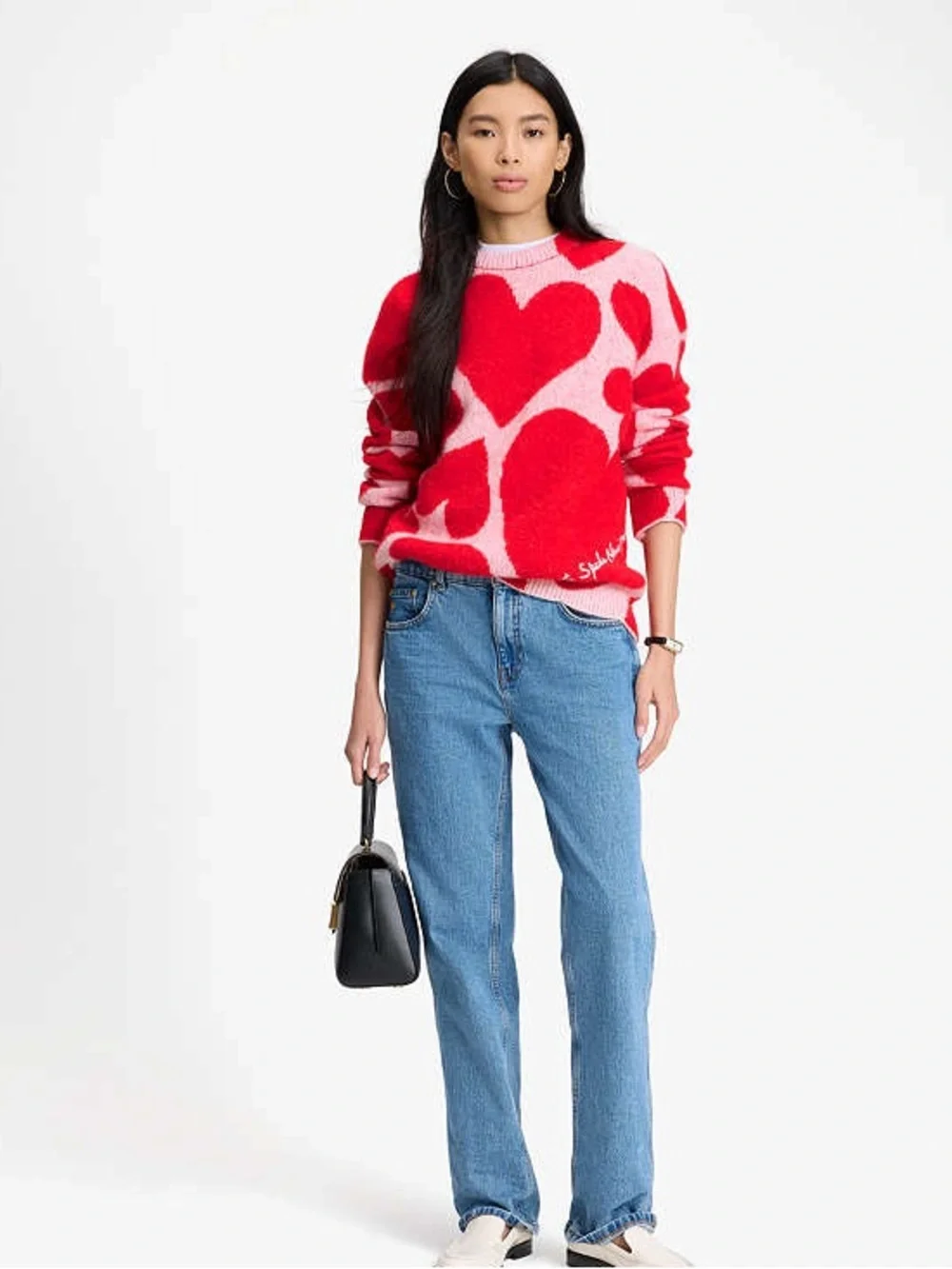 Kate Spade Red & Pink Heart-Pattern Crewneck Sweater‎